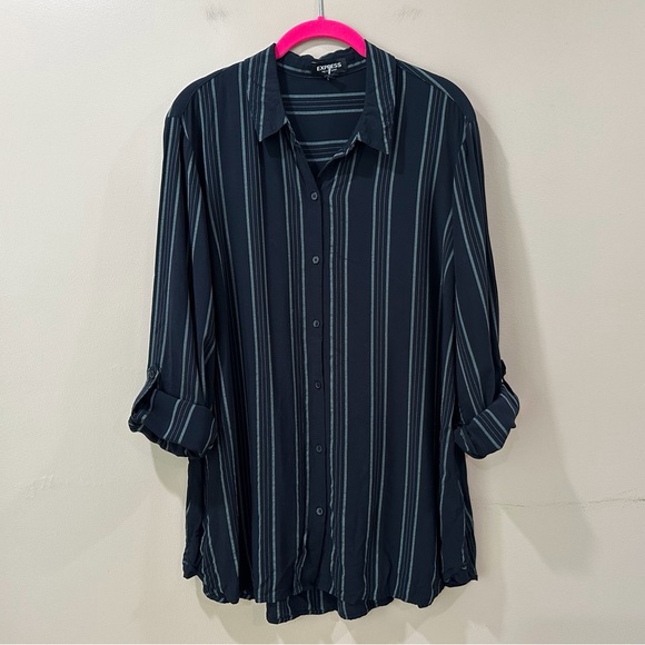 Express the City shirt  Button Up Top Striped Grey Black Women XL Career Work - Picture 1 of 6